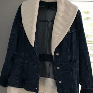 Cable Knit and Denim Fitted Blazer Coat